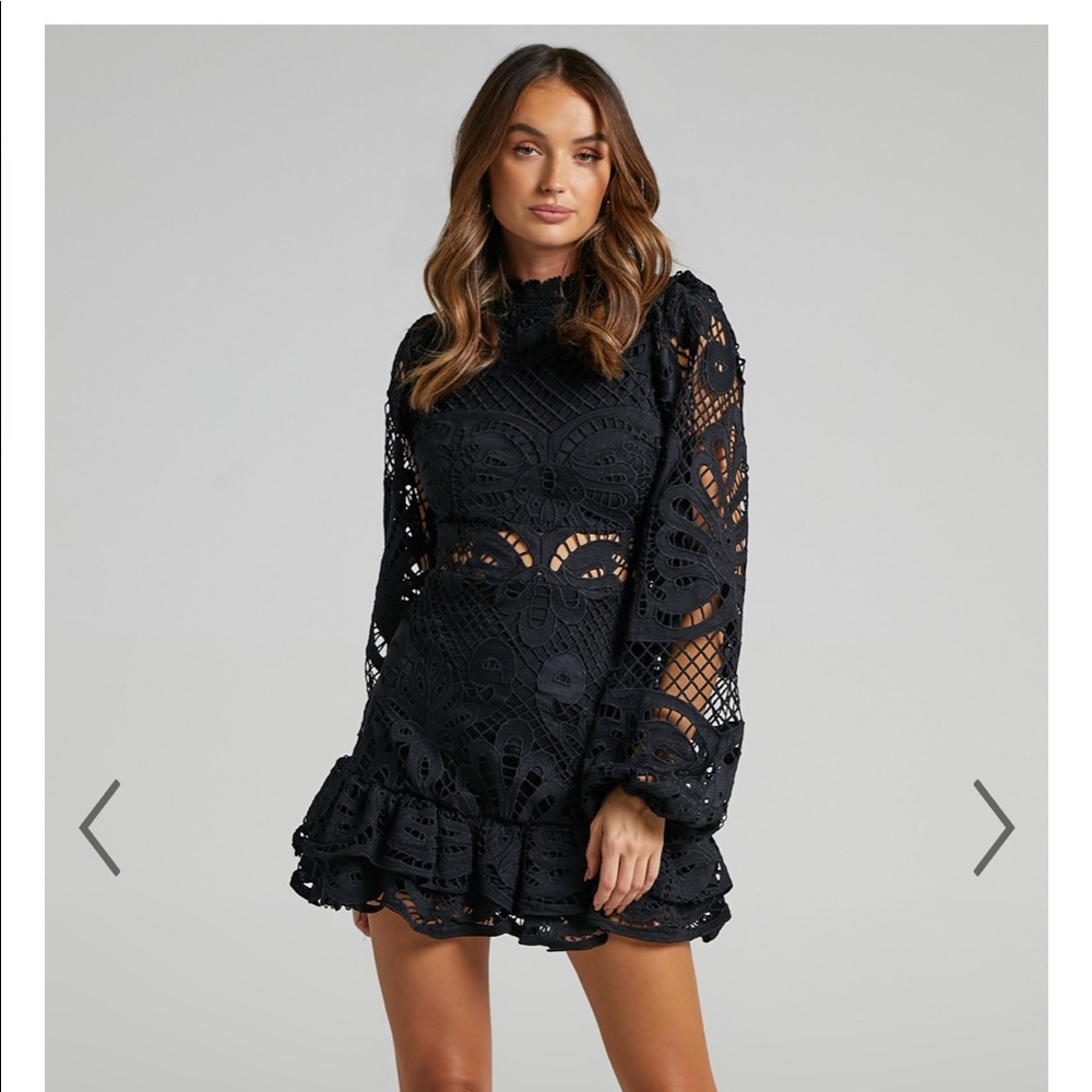 Black lace long sleeve dress
